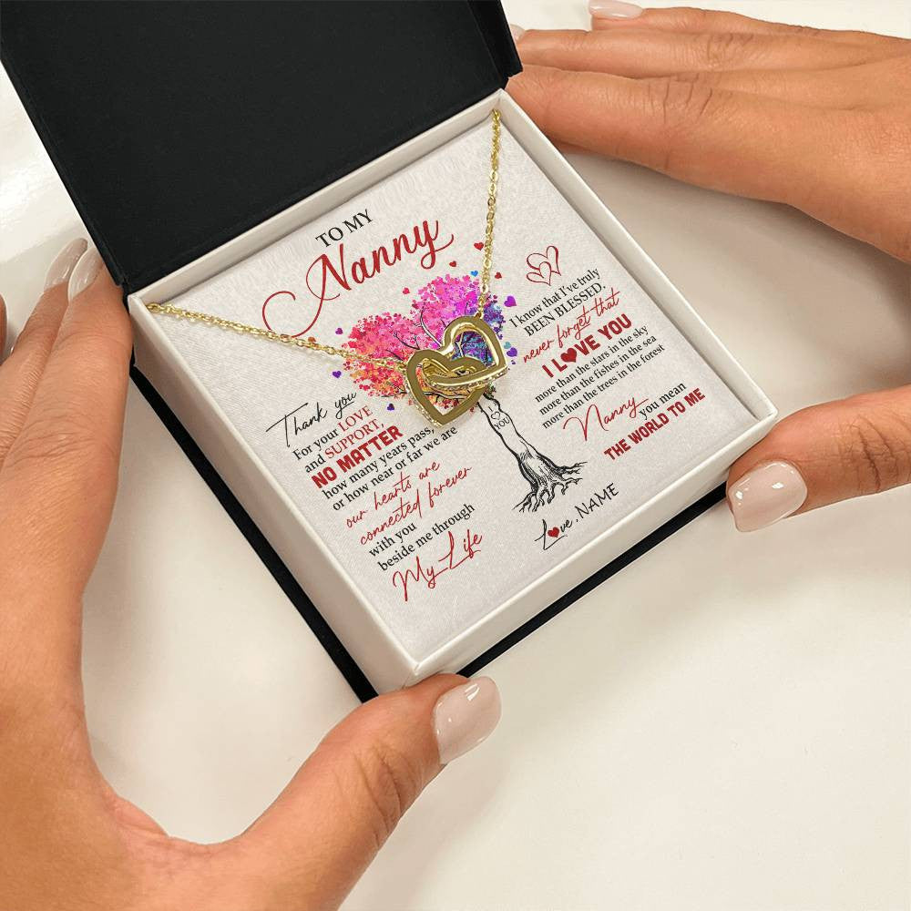 Interlocking Hearts Necklace 18K Yellow Gold Finish | 2 | Personalized To My Nanny Necklace From Kids Never Forget That I Love You You Mean The World Nanny Birthday Mothers Day Christmas Customized Gift Box Message Card | teecentury