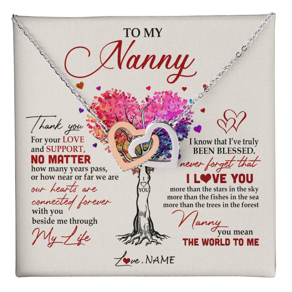 Interlocking Hearts Necklace Stainless Steel & Rose Gold Finish | 1 | Personalized To My Nanny Necklace From Kids Never Forget That I Love You You Mean The World Nanny Birthday Mothers Day Christmas Customized Gift Box Message Card | teecentury