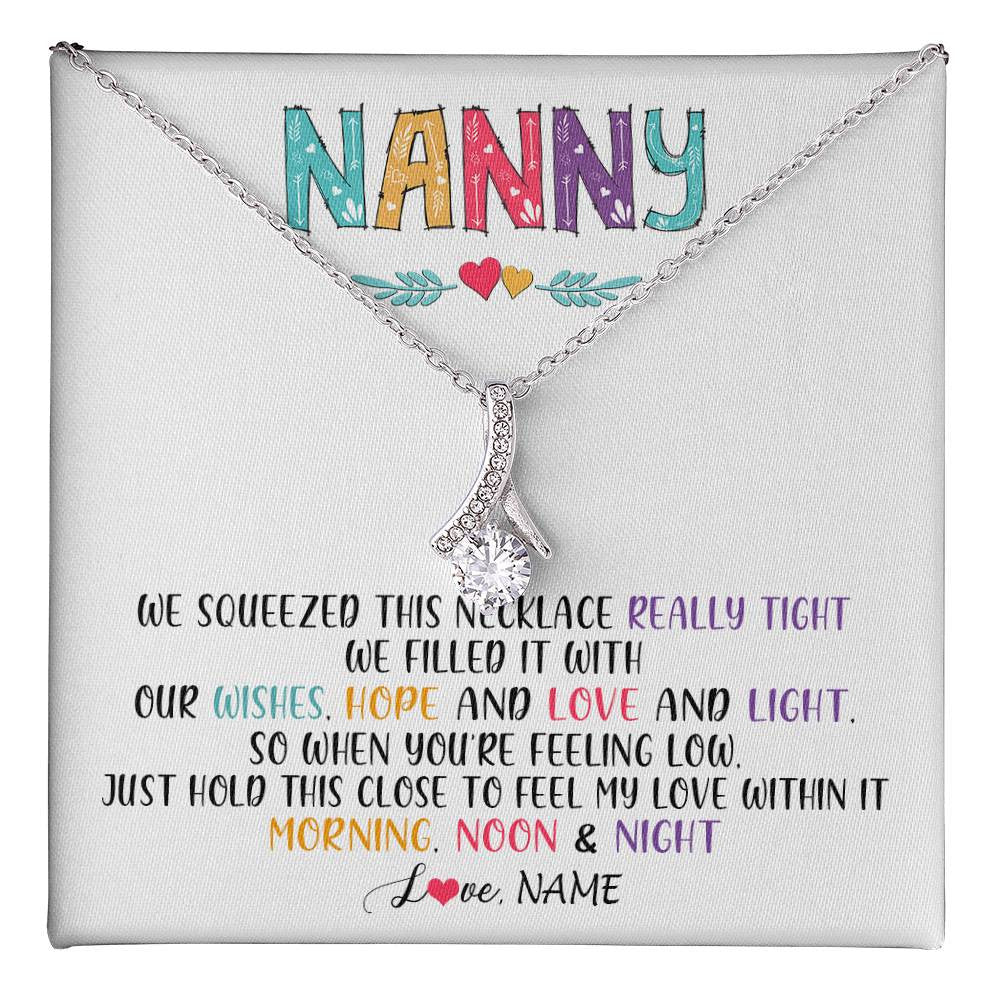 Alluring Beauty Necklace 14K White Gold Finish | 1 | Personalized To My Nanny Necklace From Kids We Squeezed This Necklace Nanny Birthday Mothers Day Christmas Jewelry Pendant Customized Gift Box Message Card | teecentury