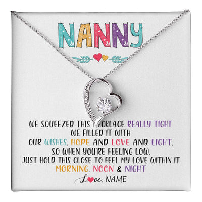Forever Love Necklace 14K White Gold Finish | 1 | Personalized To My Nanny Necklace From Kids We Squeezed This Necklace Nanny Birthday Mothers Day Christmas Jewelry Pendant Customized Gift Box Message Card | teecentury