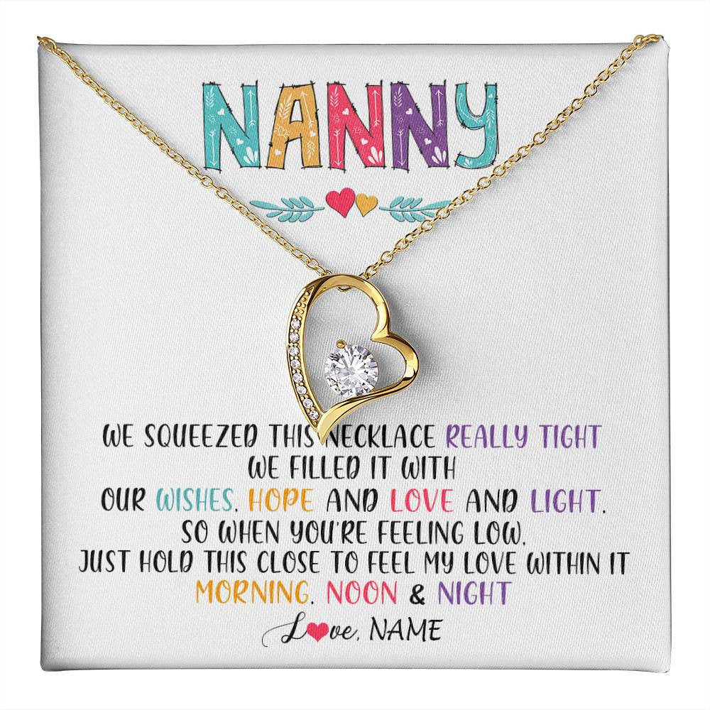 Forever Love Necklace 18K Yellow Gold Finish | 1 | Personalized To My Nanny Necklace From Kids We Squeezed This Necklace Nanny Birthday Mothers Day Christmas Jewelry Pendant Customized Gift Box Message Card | teecentury