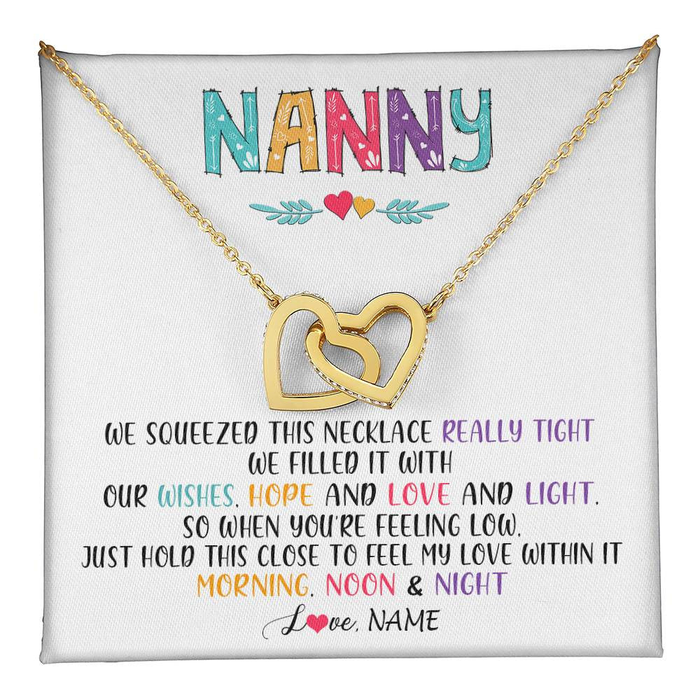 Interlocking Hearts Necklace 18K Yellow Gold Finish | 1 | Personalized To My Nanny Necklace From Kids We Squeezed This Necklace Nanny Birthday Mothers Day Christmas Jewelry Pendant Customized Gift Box Message Card | teecentury