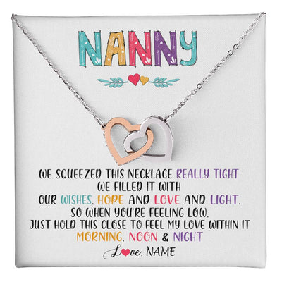 Interlocking Hearts Necklace Stainless Steel & Rose Gold Finish | 1 | Personalized To My Nanny Necklace From Kids We Squeezed This Necklace Nanny Birthday Mothers Day Christmas Jewelry Pendant Customized Gift Box Message Card | teecentury