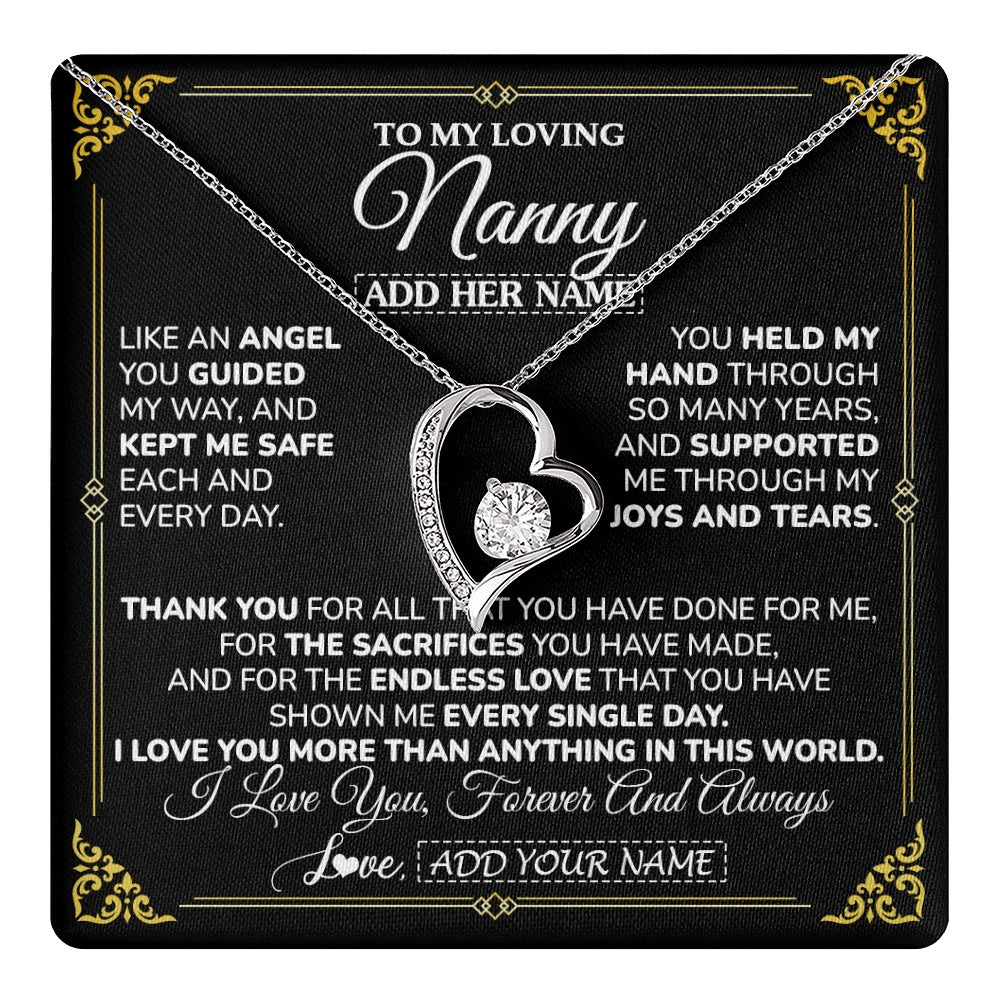 Forever Love Necklace 14K White Gold Finish | 1 | Personalized To My Nanny Necklace Gifts Meaningful Gift To Nanny From Granddaughter Without You There Is No Me Mothers Day Birthday Gift Box Message Card | https://teecentury.