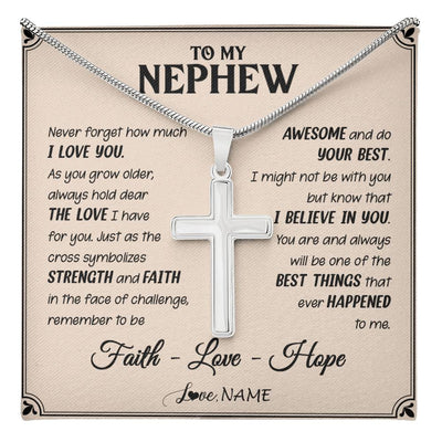 Stainless Cross Necklace Stainless Steel | 1 | Personalized To My Nephew Cross Necklace From Aunt Uncle Strength And Faith Nephew Birthday Christmas New Year Graduation Customized Gift Box Message Card | teecentury