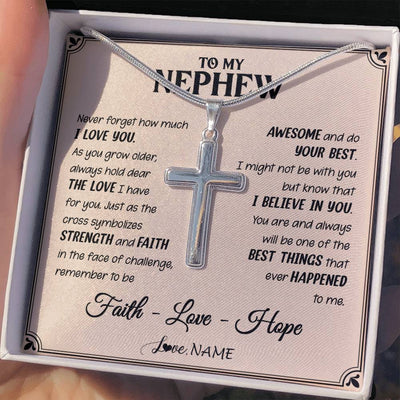 Stainless Cross Necklace Stainless Steel | 2 | Personalized To My Nephew Cross Necklace From Aunt Uncle Strength And Faith Nephew Birthday Christmas New Year Graduation Customized Gift Box Message Card | teecentury