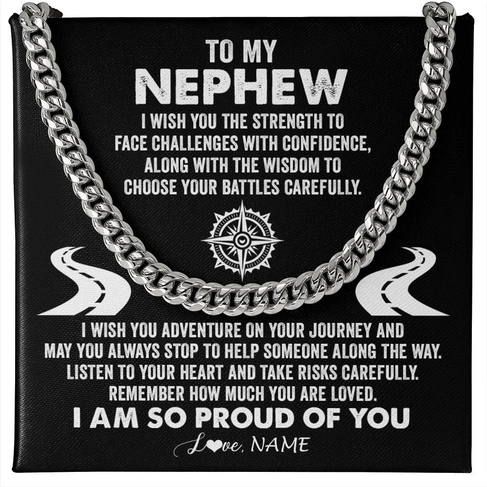 Cuban Link Chain Necklace Stainless Steel | Personalized To My Nephew Cuban Necklace From Aunt Uncle I Wish You The Strength Nephew Birthday Graduation Inspirational Customized Gift Box Message Card | teecentury