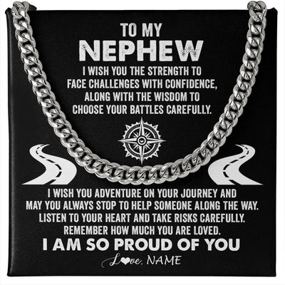 Cuban Link Chain Necklace Stainless Steel | Personalized To My Nephew Cuban Necklace From Aunt Uncle I Wish You The Strength Nephew Birthday Graduation Inspirational Customized Gift Box Message Card | teecentury