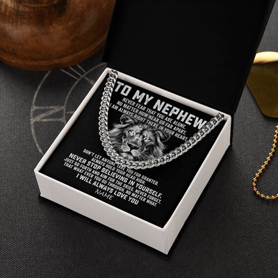 Cuban Link Chain Necklace Stainless Steel | 2 | Personalized To My Nephew Cuban Necklace From Aunt Uncle Never Fear That You Are Alone Lion Nephew Birthday Christmas Customized Gift Box Message Card | teecentury