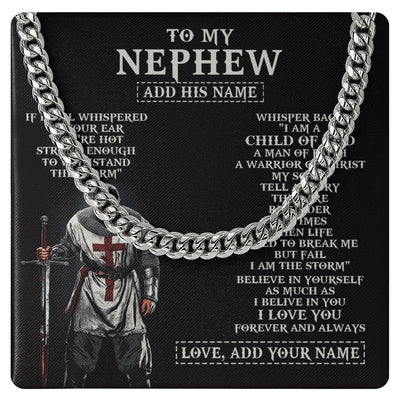 Cuban Link Chain Necklace Stainless Steel | 1 | Personalized To My Nephew From Uncle Aunt Necklace I Am The Storm Knight Templar Birthday Gifts For Nephew Christian Christmas Custom Gift Box Message Card | https://teecentury.