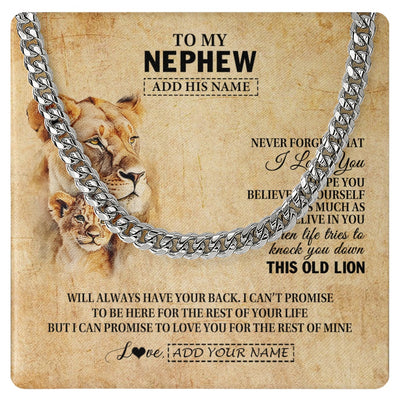 Cuban Link Chain Necklace Stainless Steel | 1 | Personalized To My Nephew Gifts From Aunt Auntie Lion Necklace I Love You Nephew Birthday Gifts From Aunt Graduation Christmas Custom Gift Box Message Card | https://teecentury.
