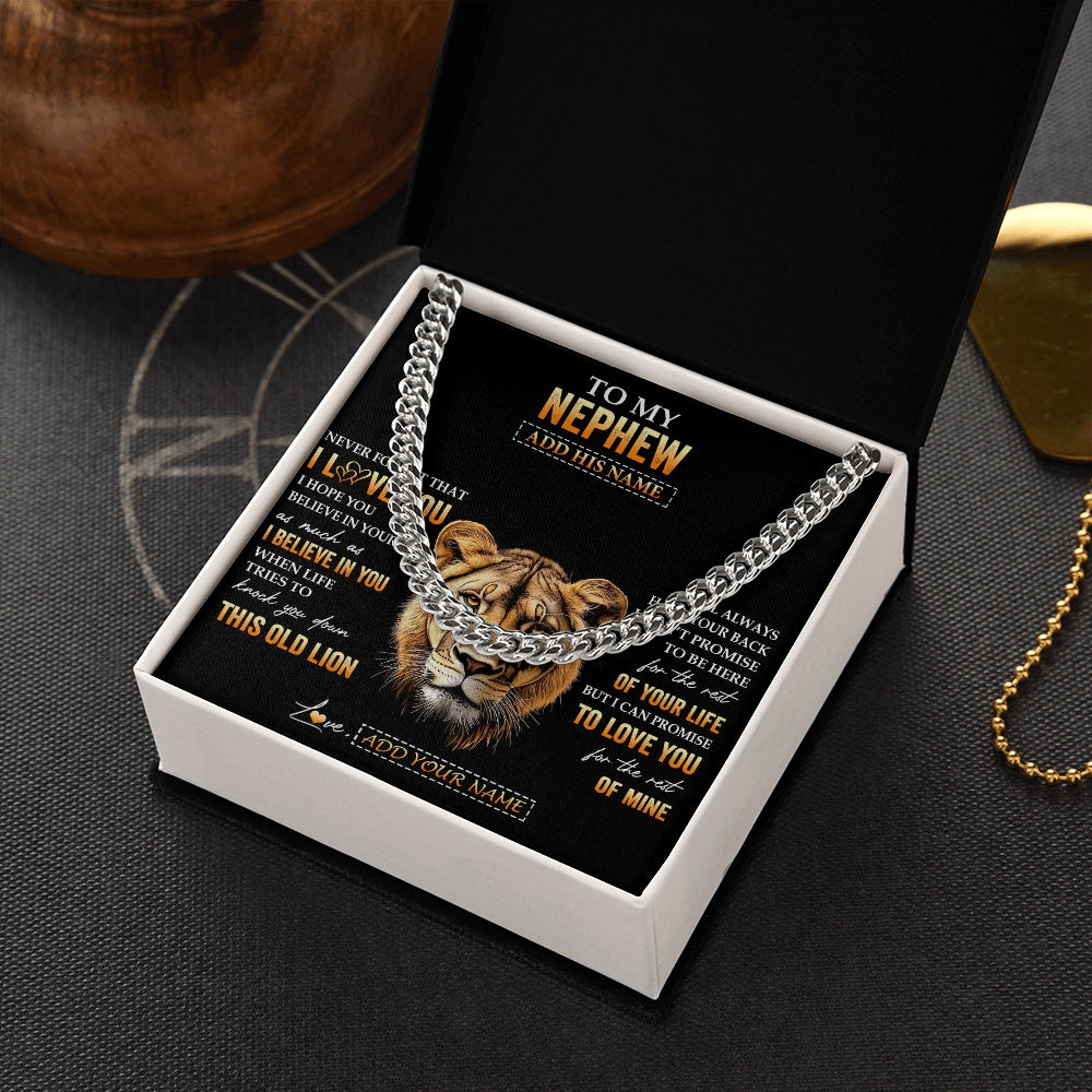 Cuban Link Chain Necklace Stainless Steel | 2 | Personalized To My Nephew Gifts From Aunt Auntie Necklace Old Lion Love You Nephew Birthday Gifts Graduation Christmas Customized Gift Box Message Card | https://teecentury.