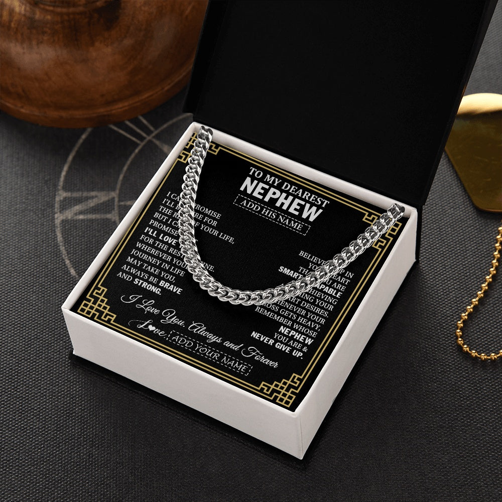 Cuban Link Chain Necklace Stainless Steel | 2 | Personalized To My Nephew Gifts From Aunt Uncle Cross Necklace Never Give Up Inspirational Gift Nephew Birthday Graduation Christmas Gift Box Message Card | https://teecentury.
