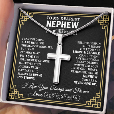 Stainless Cross Necklace Stainless Steel | 2 | Personalized To My Nephew Gifts From Aunt Uncle Cross Necklace Never Give Up Inspirational Gift Nephew Birthday Graduation Christmas Gift Box Message Card | https://teecentury.