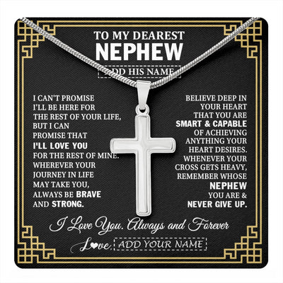 Stainless Cross Necklace Stainless Steel | 1 | Personalized To My Nephew Gifts From Aunt Uncle Cross Necklace Never Give Up Inspirational Gift Nephew Birthday Graduation Christmas Gift Box Message Card | https://teecentury.