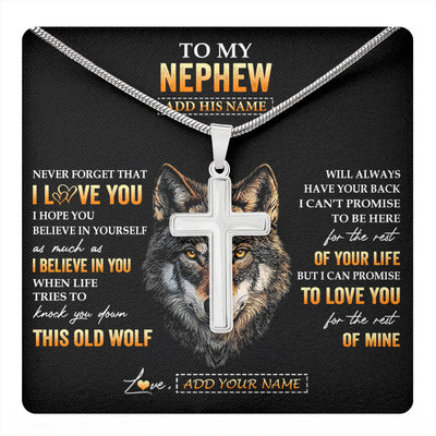 Stainless Cross Necklace Stainless Steel | 1 | Personalized To My Nephew Gifts From Uncle Aunt Auntie Necklace Old Wolf Love You Nephew Birthday Gifts Graduation Christmas Customized Gift Box Message Card | teecentury