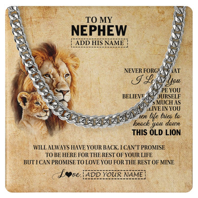 Cuban Link Chain Necklace Stainless Steel | 1 | Personalized To My Nephew Gifts From Uncle Lion Necklace I Love You Nephew Birthday Gifts From Uncle Graduation Christmas Customized Gift Box Message Card | https://teecentury.