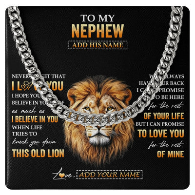 Cuban Link Chain Necklace Stainless Steel | 1 | Personalized To My Nephew Gifts From Uncle Necklace Old Lion Love You Nephew Birthday Gifts Graduation Christmas Customized Gift Box Message Card | https://teecentury.