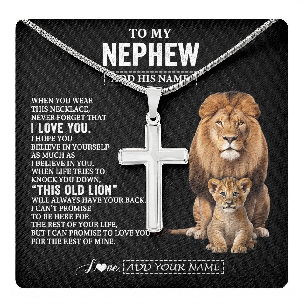 Stainless Cross Necklace Stainless Steel | 1 | Personalized To My Nephew Gifts From Uncle Necklace This Old Lion Love You Nephew Birthday Gifts Graduation Christmas Customized Gift Box Message Card | https://teecentury.