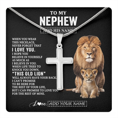 Stainless Cross Necklace Stainless Steel | 1 | Personalized To My Nephew Gifts From Uncle Necklace This Old Lion Love You Nephew Birthday Gifts Graduation Christmas Customized Gift Box Message Card | https://teecentury.