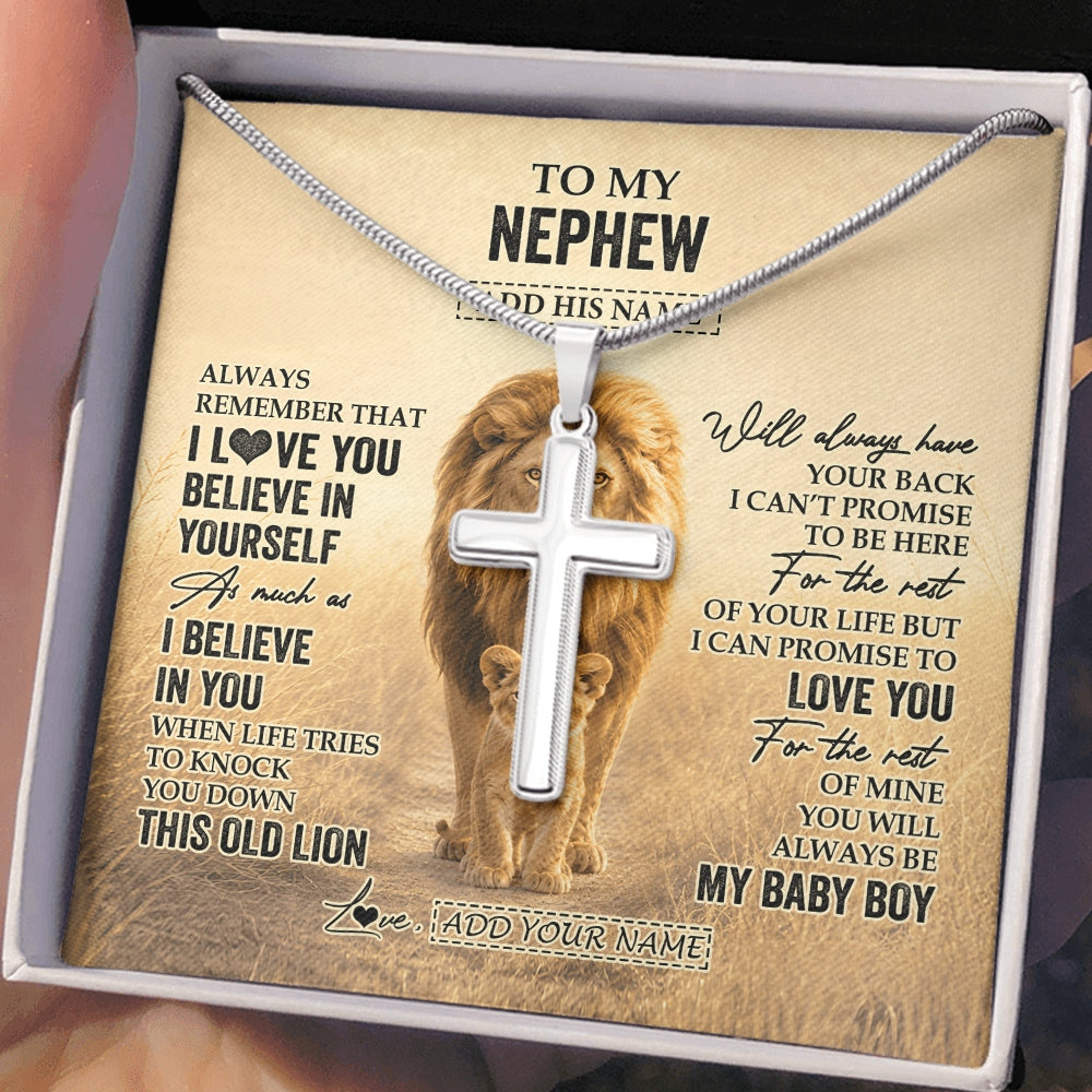 Stainless Cross Necklace Stainless Steel | 2 | Personalized To My Nephew Gifts Necklace From Aunt Auntie Always Remember Lion Gifts For Nephew Birthday Graduation Christmas Custom Gift Box Message Card | https://teecentury.