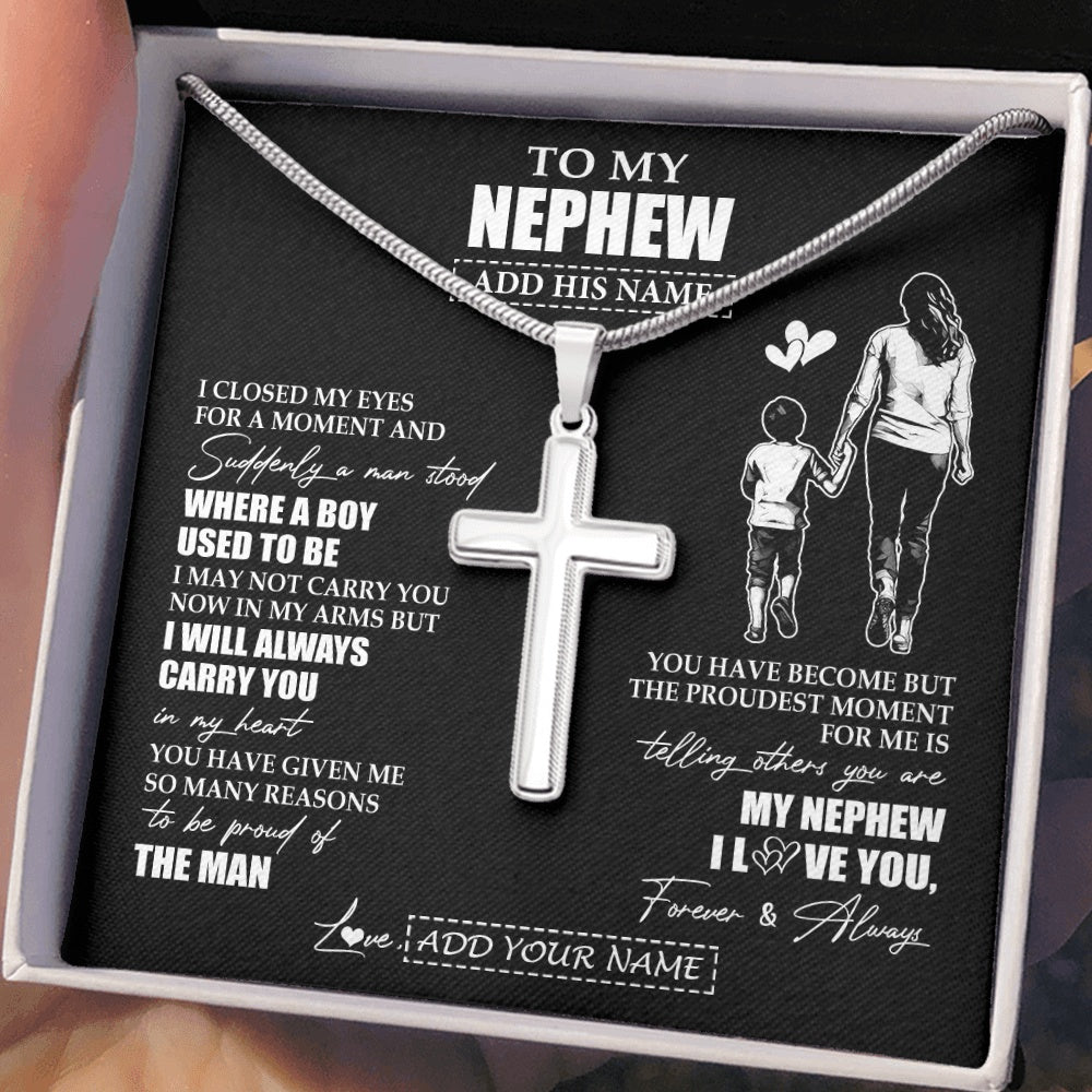 Stainless Cross Necklace Stainless Steel | 2 | Personalized To My Nephew Gifts Necklace From Aunt Auntie I Closed My Eyes For A Moment Nephew Birthday Graduation Christmas Customized Gift Box Message Card | teecentury.myshopify