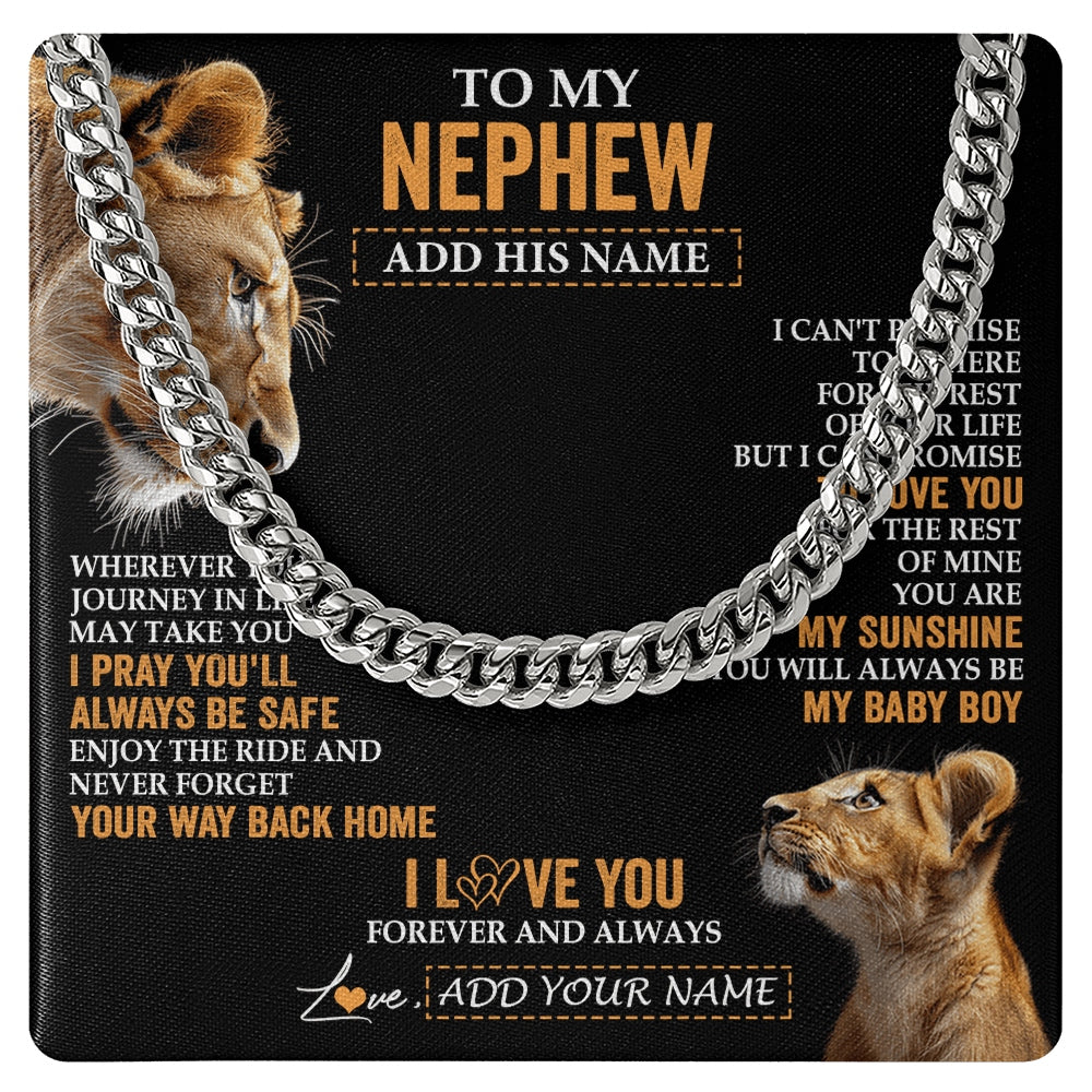 Cuban Link Chain Necklace Stainless Steel | 1 | Personalized To My Nephew Gifts Necklace From Aunt Auntie Wherever Your Journey In Life Lion Nephew Birthday Gifts Christmas Custom Gift Box Message Card | https://teecentury.