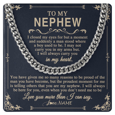 Cuban Link Chain Necklace Stainless Steel | 1 | Personalized To My Nephew Gifts Necklace From Aunt I Closed My Eyes Gift For Nephew Birthday Jewelry Gift For Men Christmas Customized Gift Box Message Card | teecentury