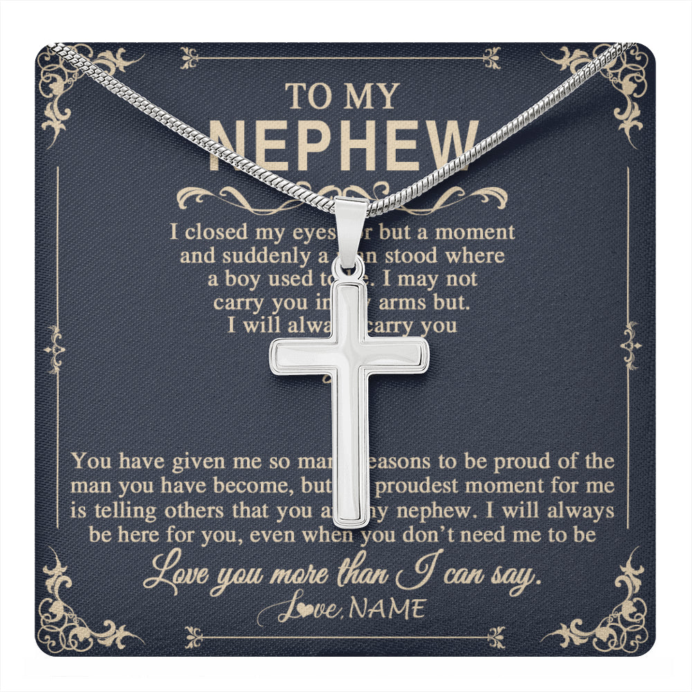 Stainless Cross Necklace Stainless Steel | 1 | Personalized To My Nephew Gifts Necklace From Aunt I Closed My Eyes Gift For Nephew Birthday Jewelry Gift For Men Christmas Customized Gift Box Message Card | teecentury