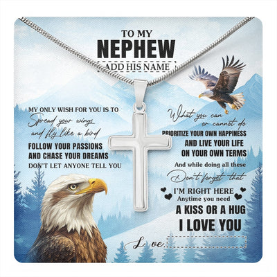 Stainless Cross Necklace Stainless Steel | 1 | Personalized To My Nephew Gifts Necklace From Aunt Uncle Auntie Eagle My Only Wish For You Nephew Birthday Gifts Graduation Christmas Gift Box Message Card | teecentury.myshopify