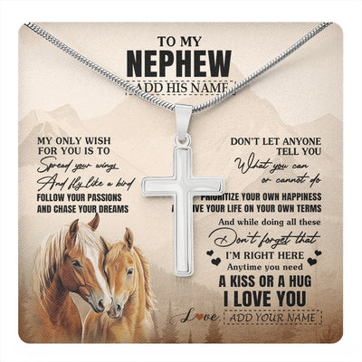 Stainless Cross Necklace Stainless Steel | 1 | Personalized To My Nephew Gifts Necklace From Aunt Uncle Auntie Horse My Only Wish For You Nephew Birthday Gifts Graduation Christmas Gift Box Message Card | https://teecentury.