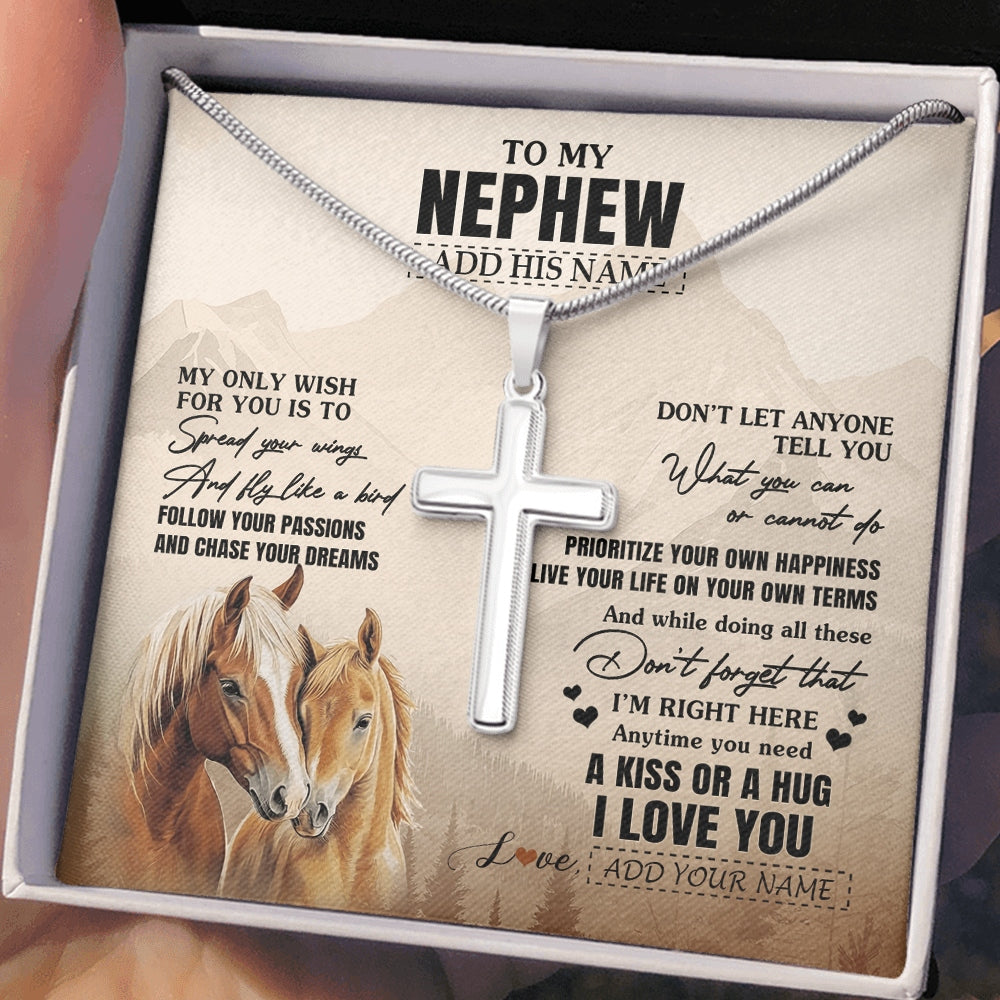 Stainless Cross Necklace Stainless Steel | 2 | Personalized To My Nephew Gifts Necklace From Aunt Uncle Auntie Horse My Only Wish For You Nephew Birthday Gifts Graduation Christmas Gift Box Message Card | https://teecentury.