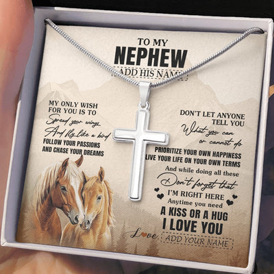 Stainless Cross Necklace Stainless Steel | 2 | Personalized To My Nephew Gifts Necklace From Aunt Uncle Auntie Horse My Only Wish For You Nephew Birthday Gifts Graduation Christmas Gift Box Message Card | https://teecentury.