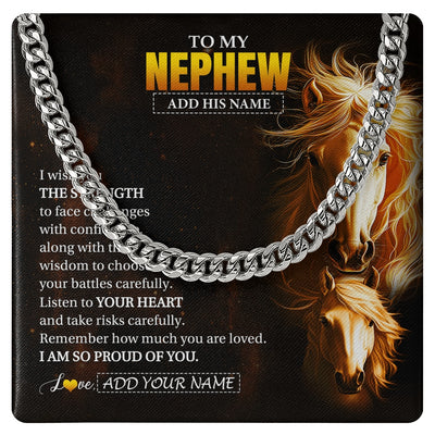 Cuban Link Chain Necklace Stainless Steel | 1 | Personalized To My Nephew Gifts Necklace From Aunt Uncle Auntie I Wish You The Strength Horse Nephew Birthday Gifts Christmas Graduation Gift Box Message Card | https://teecentury.