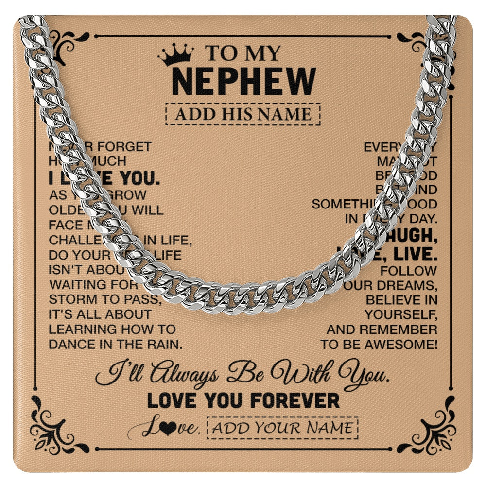 Cuban Link Chain Necklace Stainless Steel | 1 | Personalized To My Nephew Gifts Necklace From Aunt Uncle Auntie Never Forget How Much I Love You Nephew Birthday Gifts Christmas Gift Box Message Card | https://teecentury.