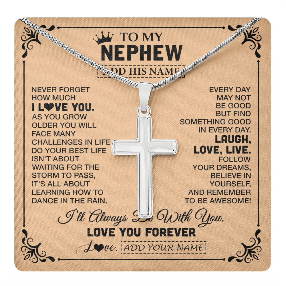 Stainless Cross Necklace Stainless Steel | 1 | Personalized To My Nephew Gifts Necklace From Aunt Uncle Auntie Never Forget How Much I Love You Nephew Birthday Gifts Christmas Gift Box Message Card | https://teecentury.