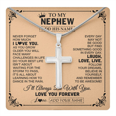 Stainless Cross Necklace Stainless Steel | 1 | Personalized To My Nephew Gifts Necklace From Aunt Uncle Auntie Never Forget How Much I Love You Nephew Birthday Gifts Christmas Gift Box Message Card | https://teecentury.