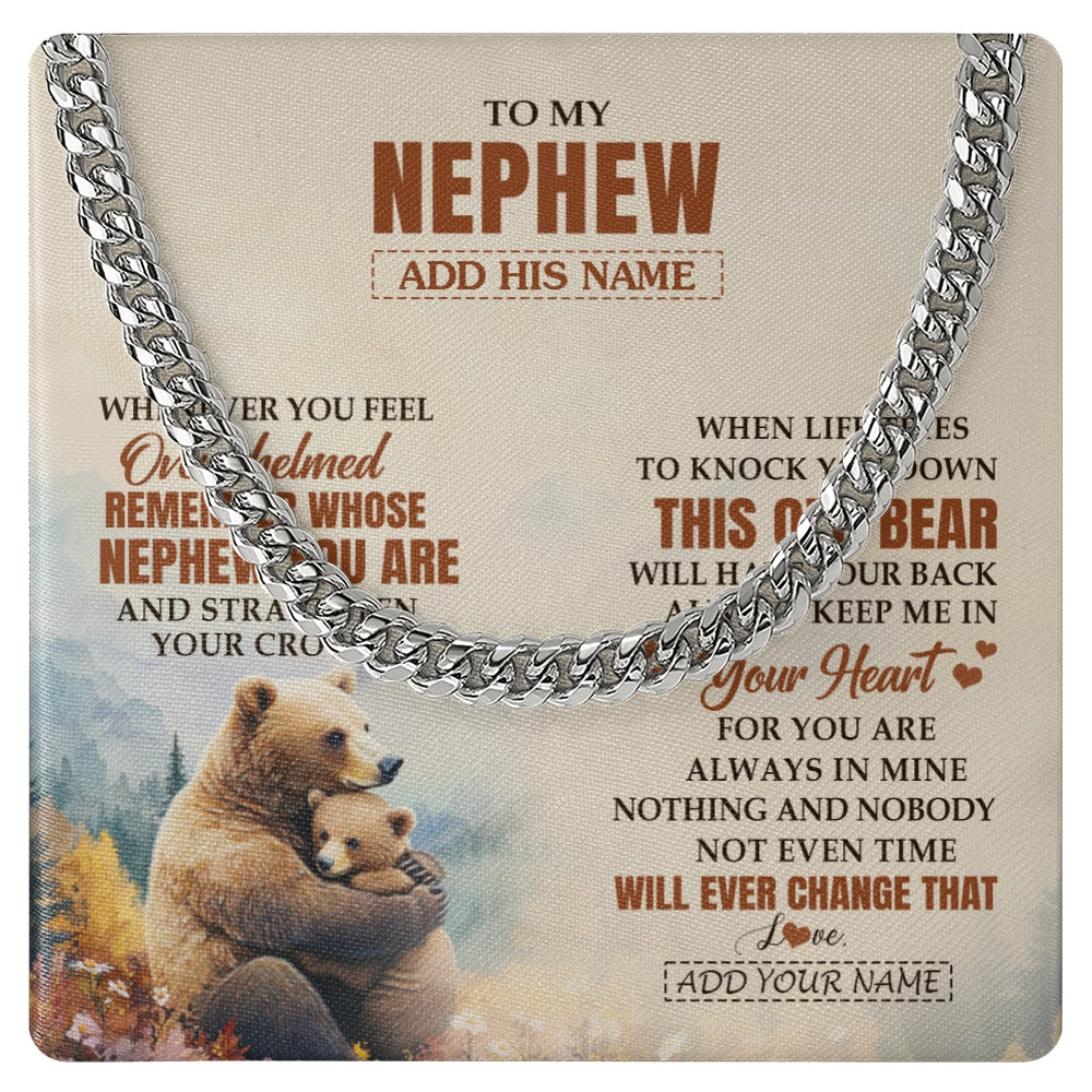 Cuban Link Chain Necklace Stainless Steel | 1 | Personalized To My Nephew Gifts Necklace From Aunt Uncle Auntie Whenever Bear Unique Birthday Gifts For Nephew Graduation Christmas Gift Box Message Card | teecentury.myshopify