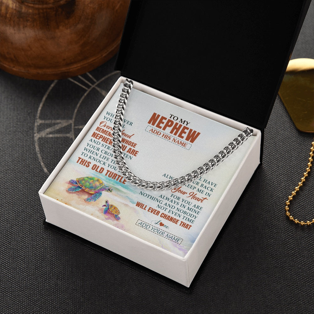 Cuban Link Chain Necklace Stainless Steel | 2 | Personalized To My Nephew Gifts Necklace From Aunt Uncle Auntie Whenever Turtle Unique Birthday Gifts For Nephew Graduation Christmas Gift Box Message Card | https://teecentury.