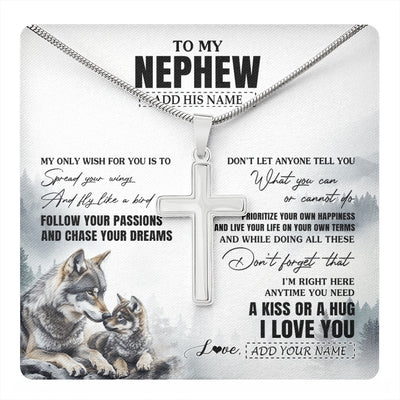 Stainless Cross Necklace Stainless Steel | 1 | Personalized To My Nephew Gifts Necklace From Aunt Uncle Auntie Wolf My Only Wish For You Nephew Birthday Gifts Graduation Christmas Gift Box Message Card | https://teecentury.