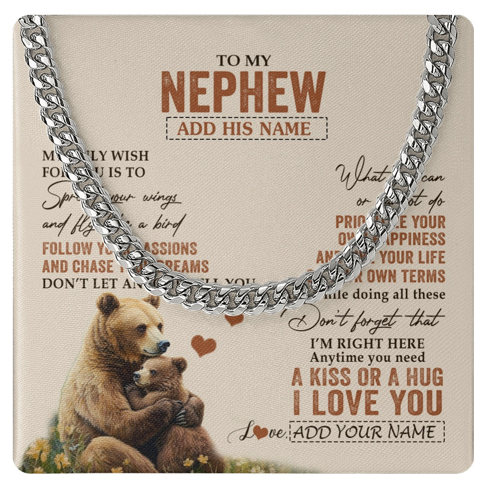 Cuban Link Chain Necklace Stainless Steel | 1 | Personalized To My Nephew Gifts Necklace From Aunt Uncle Bear My Only Wish For You Nephew Birthday Gifts Graduation Christmas Custom Gift Box Message Card | teecentury.myshopify