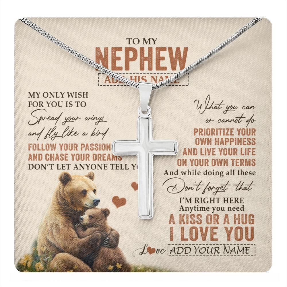 Stainless Cross Necklace Stainless Steel | 1 | Personalized To My Nephew Gifts Necklace From Aunt Uncle Bear My Only Wish For You Nephew Birthday Gifts Graduation Christmas Custom Gift Box Message Card | teecentury.myshopify