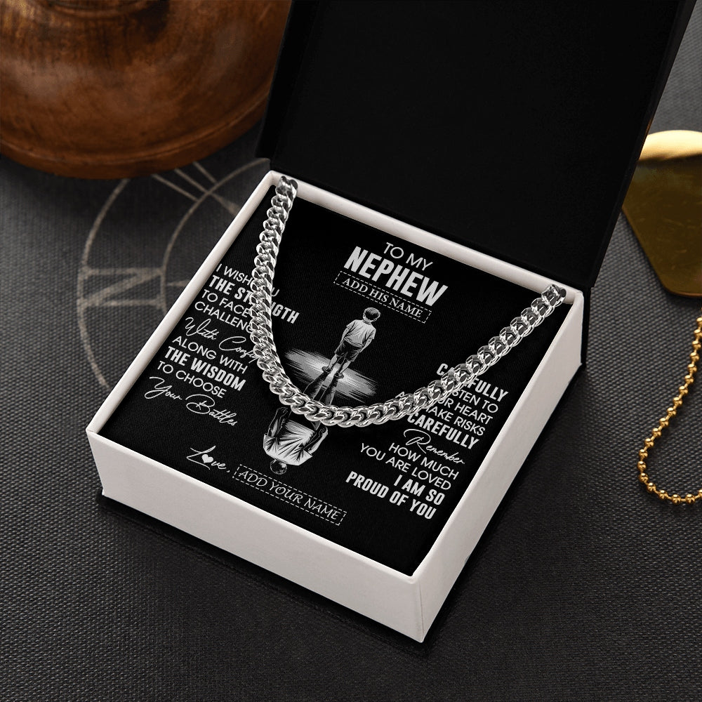 Cuban Link Chain Necklace Stainless Steel | 2 | Personalized To My Nephew Gifts Necklace From Aunt Uncle I Wish You The Strength Aunt Nephew Birthday Gifts Christmas Graduation Custom Gift Box Message Card | https://teecentury.