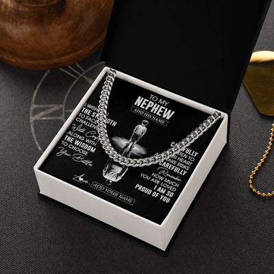 Cuban Link Chain Necklace Stainless Steel | 2 | Personalized To My Nephew Gifts Necklace From Aunt Uncle I Wish You The Strength Aunt Nephew Birthday Gifts Christmas Graduation Custom Gift Box Message Card | https://teecentury.