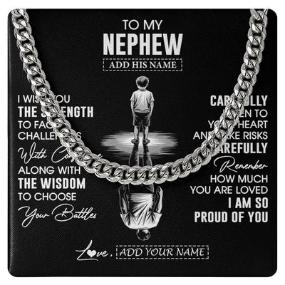 Cuban Link Chain Necklace Stainless Steel | 1 | Personalized To My Nephew Gifts Necklace From Aunt Uncle I Wish You The Strength Aunt Nephew Birthday Gifts Christmas Graduation Custom Gift Box Message Card | https://teecentury.