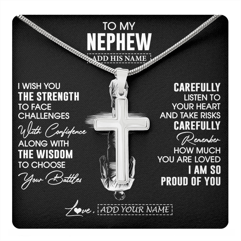 Stainless Cross Necklace Stainless Steel | 1 | Personalized To My Nephew Gifts Necklace From Aunt Uncle I Wish You The Strength Aunt Nephew Birthday Gifts Christmas Graduation Custom Gift Box Message Card | https://teecentury.