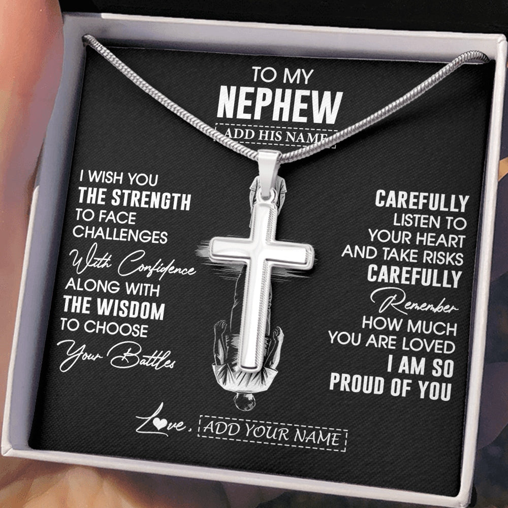 Stainless Cross Necklace Stainless Steel | 2 | Personalized To My Nephew Gifts Necklace From Aunt Uncle I Wish You The Strength Aunt Nephew Birthday Gifts Christmas Graduation Custom Gift Box Message Card | https://teecentury.