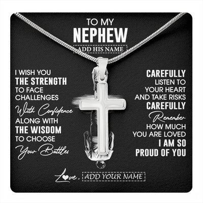Stainless Cross Necklace Stainless Steel | 1 | Personalized To My Nephew Gifts Necklace From Aunt Uncle I Wish You The Strength Aunt Nephew Birthday Gifts Christmas Graduation Custom Gift Box Message Card | https://teecentury.