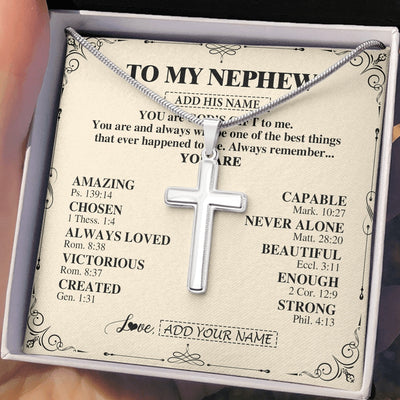 Stainless Cross Necklace Stainless Steel | 2 | Personalized To My Nephew Gifts Necklace From Aunt Uncle You Are God's Gift To Me Aunt Nephew Birthday Gifts Christmas Christian Custom Gift Box Message Card | https://teecentury.