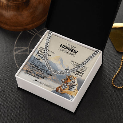 Cuban Link Chain Necklace Stainless Steel | 2 | Personalized To My Nephew Gifts Necklace Tiger From Aunt Uncle Auntie You Are My Nephew Birthday Gifts Graduation Christmas Custom Gift Box Message Card | https://teecentury.